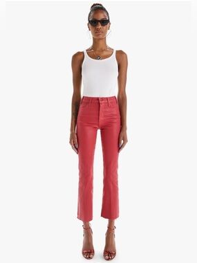 MOTHER The Hustler Ankle Fray Jeans New Year's Red Coated Sparkle Flare 26